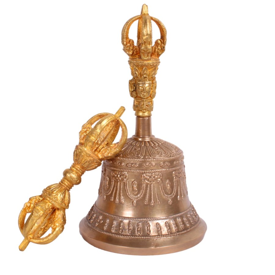 HIGH QUALITY FIVE PRONGED VAJRA AND BELL SET FROM DEHRADUN, STANDARD SIZE