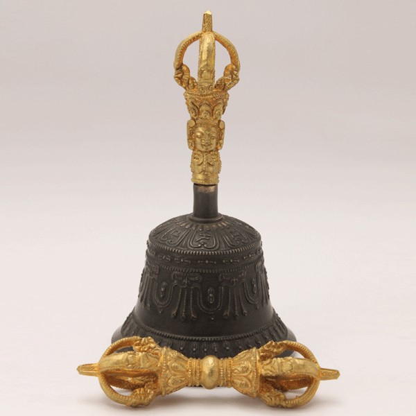 HIGH QUALITY FIVE PRONGED VAJRA AND BELL SET WITH DARK BRONZE FINISH